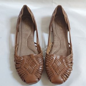 Natural Soul Brown Braided Leather Gobi Flats